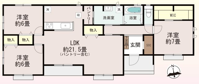 【間取り】 | 平屋・並列3台可♪前橋市朝倉町平屋