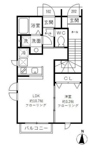 武蔵野市境南町１丁目のアパートの間取り