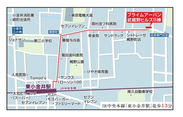 プライムアーバン武蔵野ヒルズＢ棟の地図