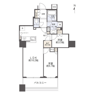 【間取り】 | クレヴィアタワー大阪本町 | 【間取り】19階・南向き住戸☆廊下が短くデッドスペースが少ない2LDKプラン！