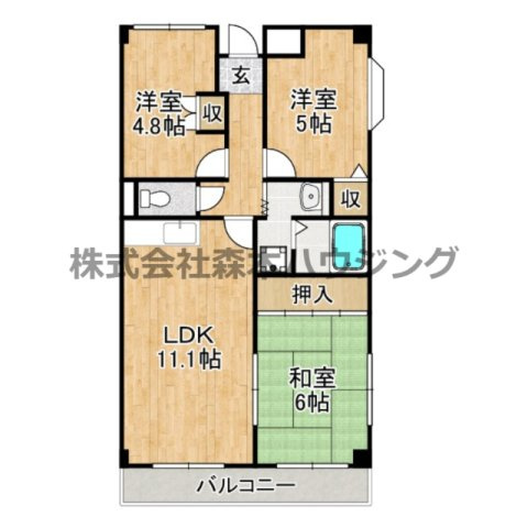【間取り】 | 　四條畷・サカモトマンション