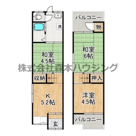 【間取り】 | 　大東市北条7丁目14-3テラスハウス