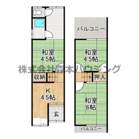 【間取り】 | 　大東市北条7丁目14-2テラスハウス東