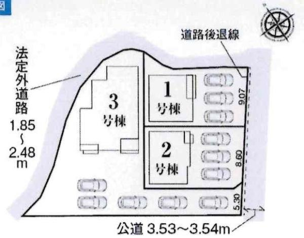 蒲郡市形原町北大明地59期　全3棟・3号棟の区画図