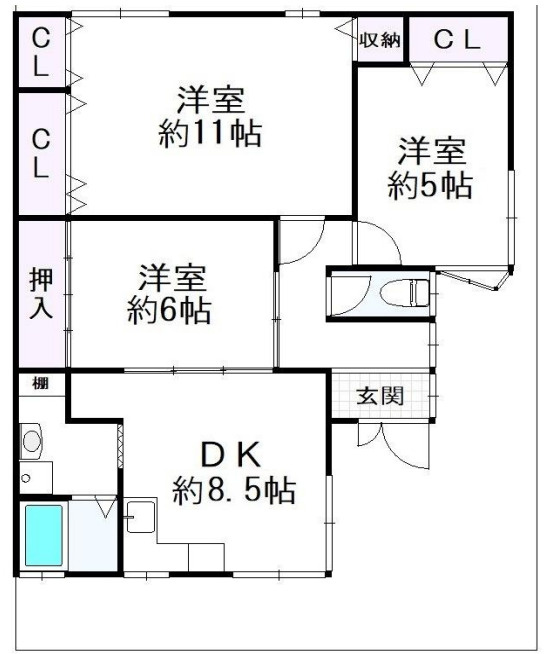 稲葉荘２丁目連棟平家の間取り
