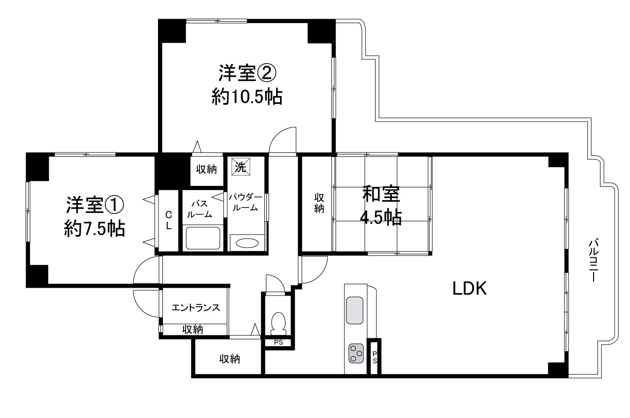 クローバーハイツ上野芝の間取り|リフォームの詳細についてはお問合せください。