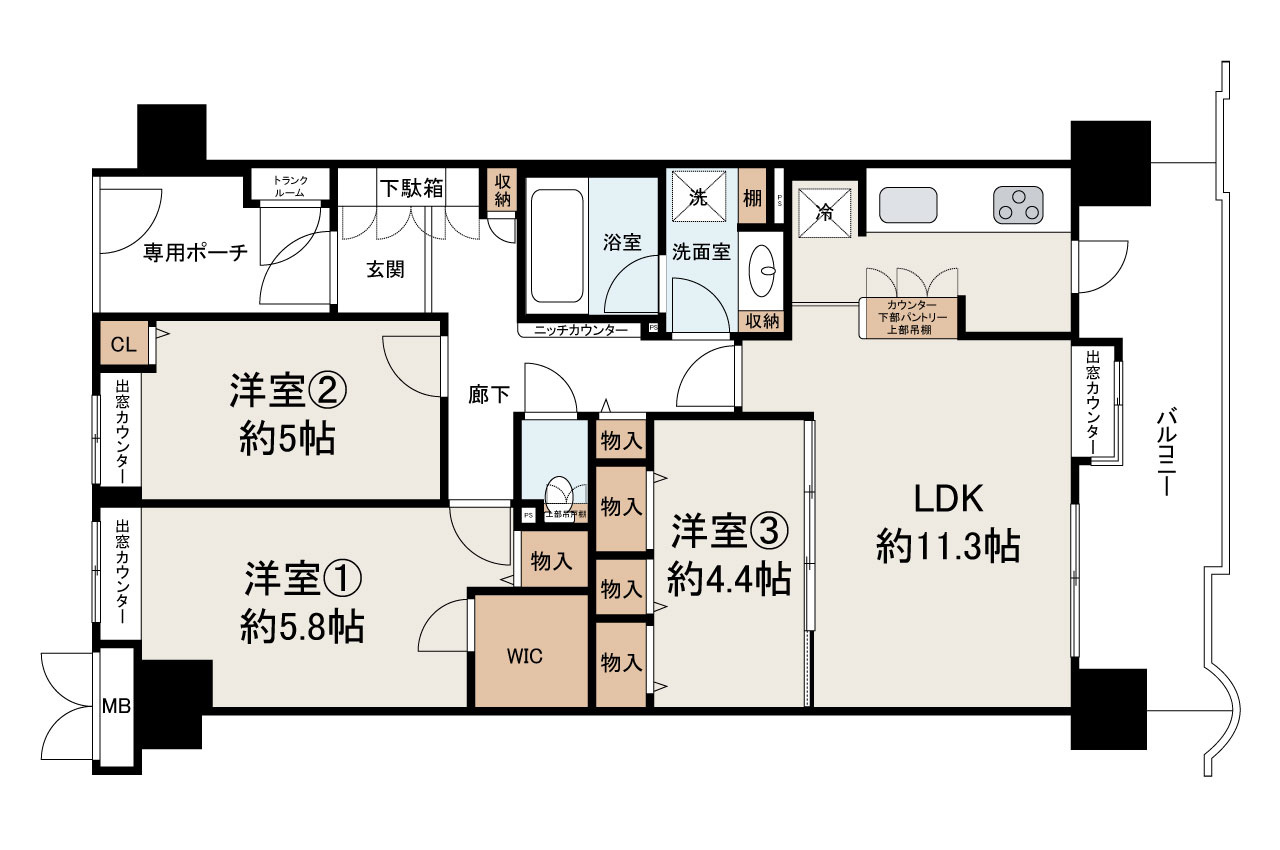 グレイスランドマーク堺・光明池の間取り|リフォームの詳細についてはお問い合わせください。