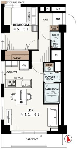 オーク菊名マンションの間取り|1LDK/43.20㎡