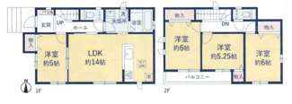 【間取り】 | 伊勢原市高森台3丁目 A号棟 | 4LDK　都市ガス　1階掃き出し窓シャッター付　二部屋から行き来できるバルコニー　玄関ドアスマートキー　浴室乾燥機+窓　全居室數納　LDK14帖+洋室5帖　全室南面に窓有
