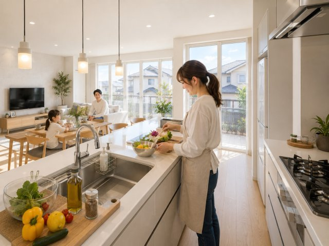 足立区中央本町4丁目条件無し売地のその他|【生活イメージCG】家族との会話を楽しみながら料理できる、使い勝手の良い空間をご家族で自由設計！