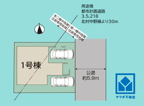 伊丹市松ケ丘１丁目２期の区画図|ブルーミングガーデン伊丹市松ケ丘1丁目2期、こだわりの新築一戸建て全1棟の1号棟です。