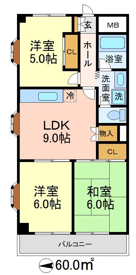 世田谷区千歳台３丁目の賃貸マンションの間取り