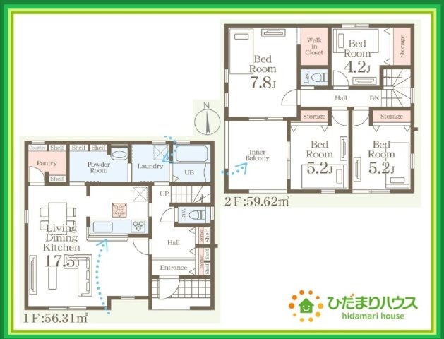 いわき市泉滝尻2丁目1期　新築戸建　6号棟の間取り|収納豊富な広々パウダールーム完備♪