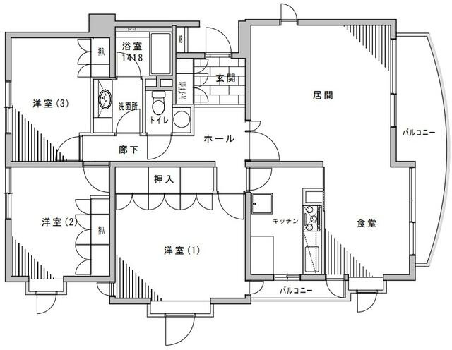 【間取り】 | クレインヒルズ大森 | 三方角部屋