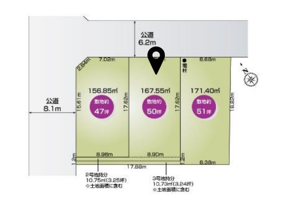 鴻巣市明用　新築一戸建て　3区画　02の区画図|2号棟