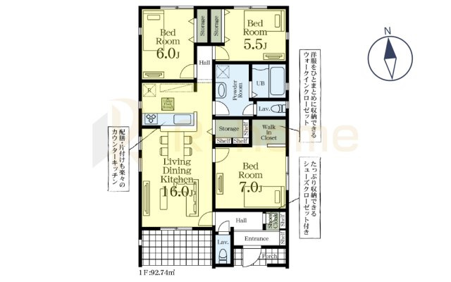 古河市下辺見第8　新築戸建て　4号棟の間取り|3LDK＋WIC＋SC、土地面積193.29ｍ2、建物面積92.74m2