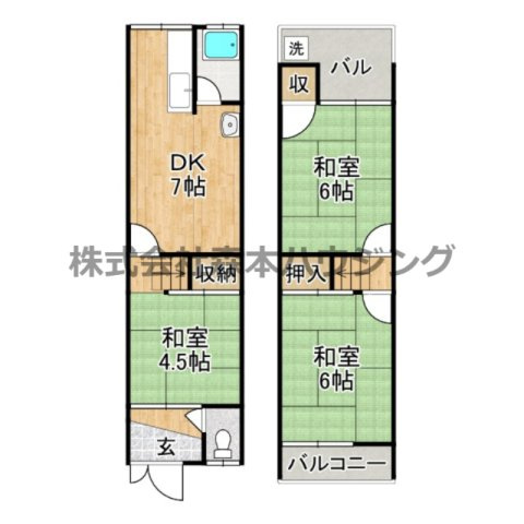 【間取り】 | 　大東市北条7丁目14-2テラスハウス西