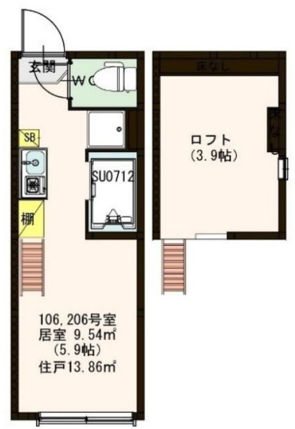 フェリス・ソレイユ壱番館の間取り|ワンルーム+ロフト