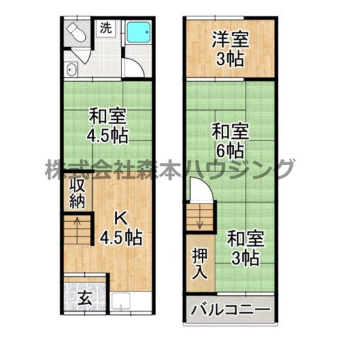 【間取り】 | 　大東市北条6丁目14-20テラスハウス