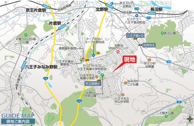 『八王子市新築戸建て』八王子市北野台4-14-12【仲介手数料無料】の地図|～仲介手数料無料☆八王子ひなた不動産～八王子市北野台　新築戸建て