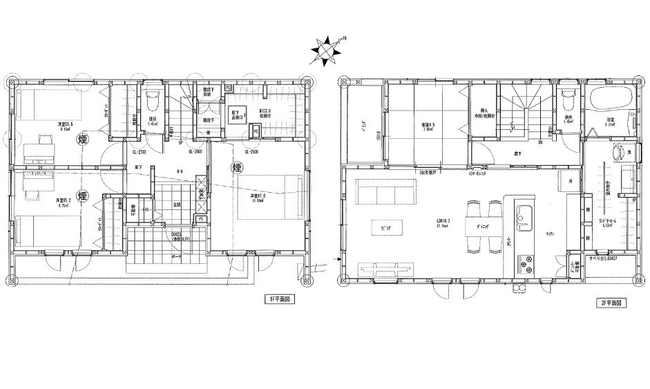 呉市宮原新築戸建て2階リビングの間取り