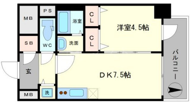 大阪市中央区徳井町２丁目の賃貸マンションの間取り