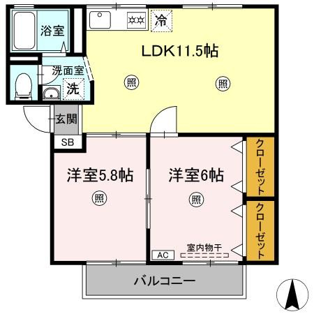 【間取り】 | シャンポールききょう　B棟