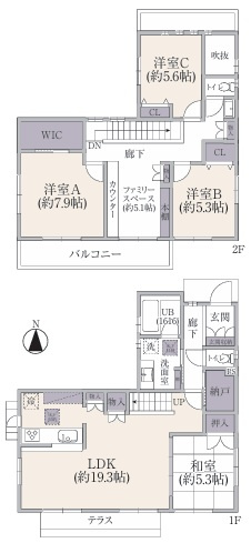 あそびの中に未来を感じる【こどもの国】が、この物件があるコトで【おとなの国】に。旧分譲地内に佇む邸宅は、生活にたくさんの彩りをもたらしてくれます。ビバ！こどもの国！な【青葉区奈良５丁目】リフォーム戸建の間取り