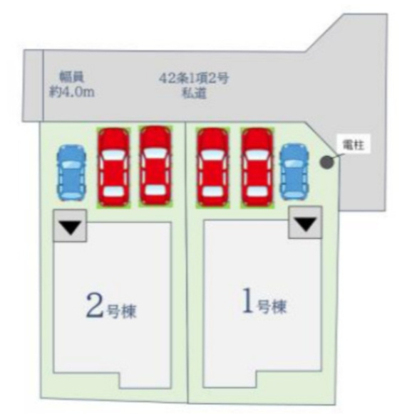 佐賀市開成2丁目1期2区画 1号棟の区画図