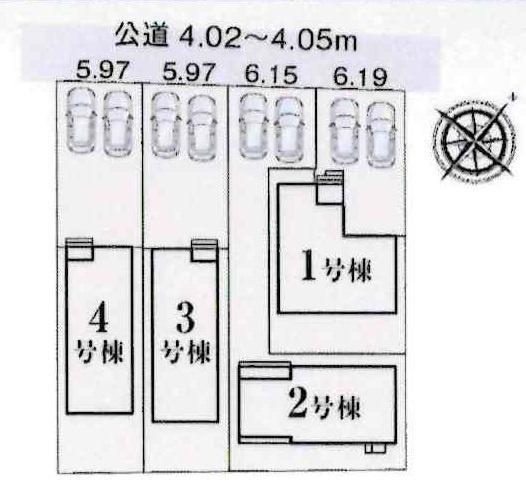 豊田市御船町第4　全4棟・2号棟の区画図