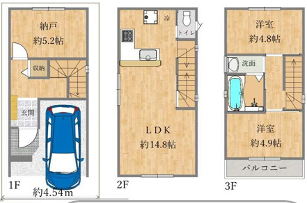 若葉町車庫付　戸建の間取り