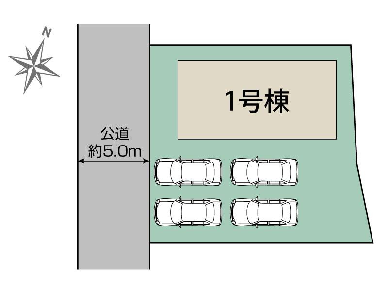 新築　伊勢崎市東小保方町　Blooming　Garden　１号棟の区画図|1号棟　区画図　西側接道幅員約5ｍ			
	
