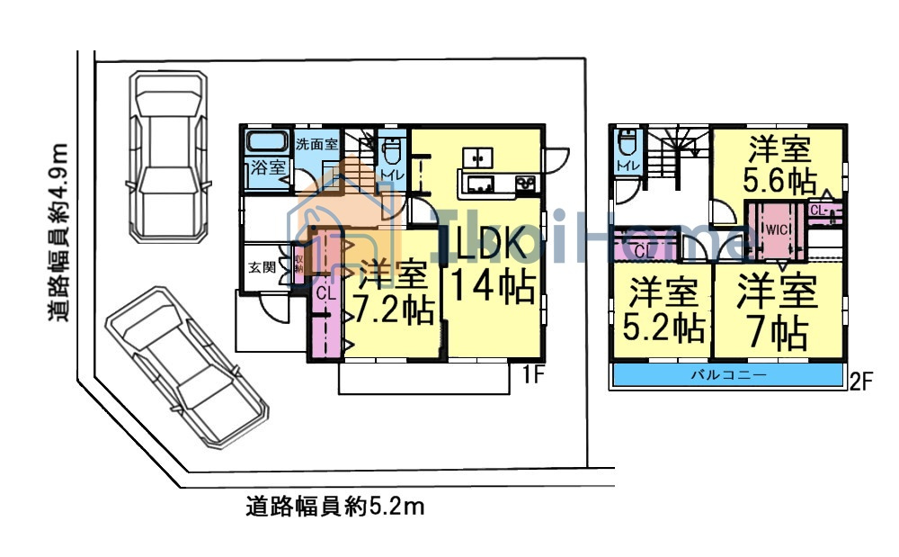 神戸市西区天が岡　中古戸建の間取り|4LDK+WICの間取りです！室内はフルリノベーション済み。リビングと洋室２室は2重サッシ仕様。