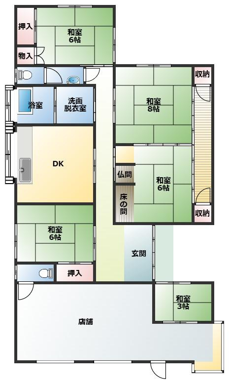 都城市山田町中霧島の店付住宅の間取り