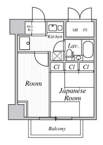 サニークレスト蒲田の間取り|南向きバルコニーちょっと変わった洋室+和室の1K　1DKのような！？
