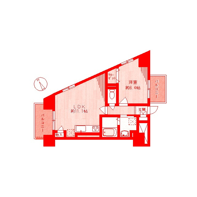 藤沢市鵠沼橘１丁目の賃貸マンションの間取り|洗面台とトイレが別の空間になります♪