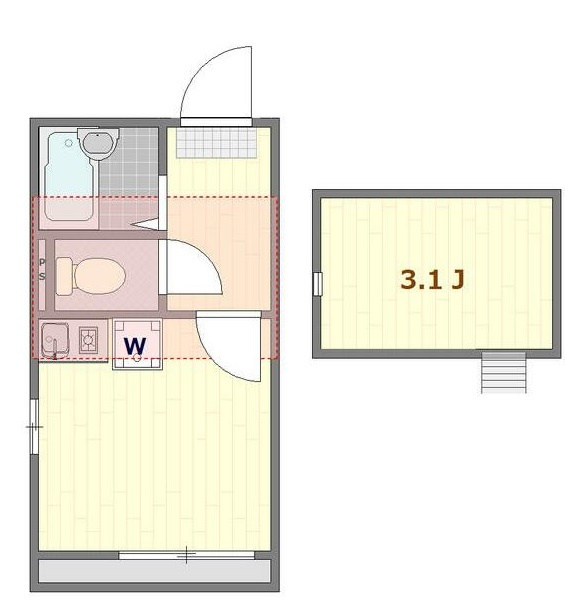 ノーザンロード蒲田の間取り|角部屋ロフト付きの1Rバストイレ別