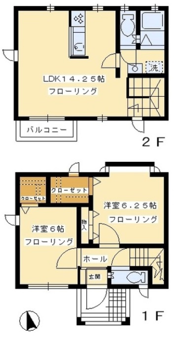 アトリオの間取り|3面角部屋！メゾネットのテラスハウス2LDK