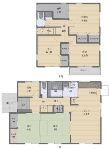 津山市野村　中古住宅　6LDK＋納戸の間取り