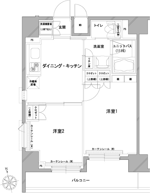 ルーブル羽田西の間取り|南向きバルコニー南西角部屋の2DK