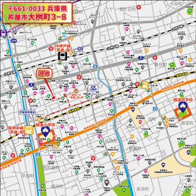 【地図】 | 大桝町　建築条件無し売土地♪ | 【現地案内地図】
〒659-0066
大兵庫県芦屋市大桝町３-８付近