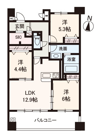 【間取り】 | キングスクエア北大阪パークフェリスⅠ番館 | 8階部分の南向きにつき、陽当り・眺望良好！70平米超の3LDKリフォーム物件。駐車場1台分の専用使用権付き！