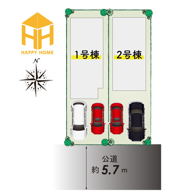 ブルーミングガーデン神田中通8丁目新築一戸建て│4LDK+並列駐車2台可(車種制限有)の区画図