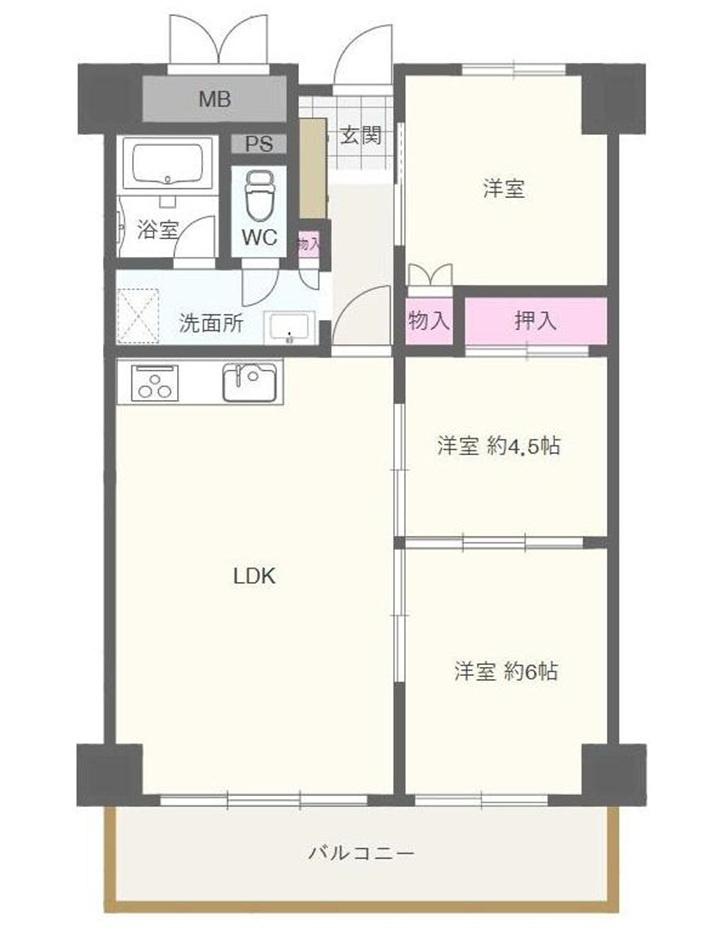 セントラルハイツ湊川の間取り|隣接する洋室。　扉を閉めて別空間として活用、開けて広々使う等、使い勝手がとても良いです
