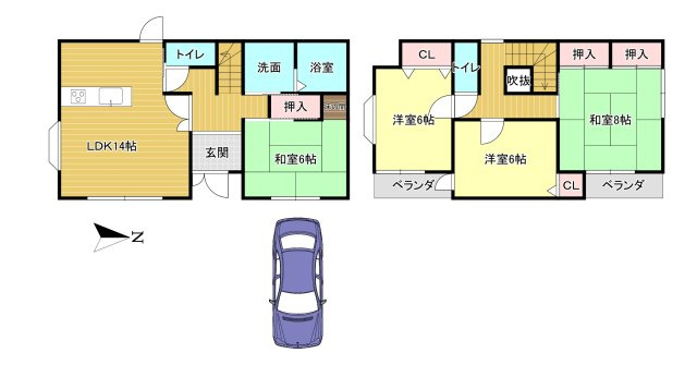 桜井市河西の間取り|4LDK　土地面積:143.15ｍ2　建物面積：101.01ｍ2　駐車2台可能(車種による)