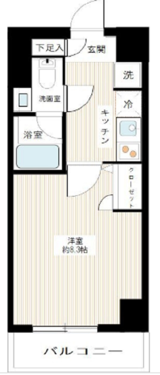 MAXIV北糀谷の間取り|南向きバルコニーの1K洋室8.3帖バストイレ別独立洗面台！！