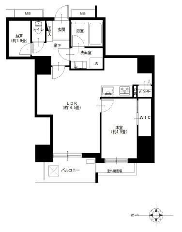 パークシティ杉並セントラルタワーの間取り|パークシティ杉並セントラルタワー：バス・トイレ別１ＬＤＫリノベーション物件は全居室収納、納戸が付いた収納豊富なお部屋です！