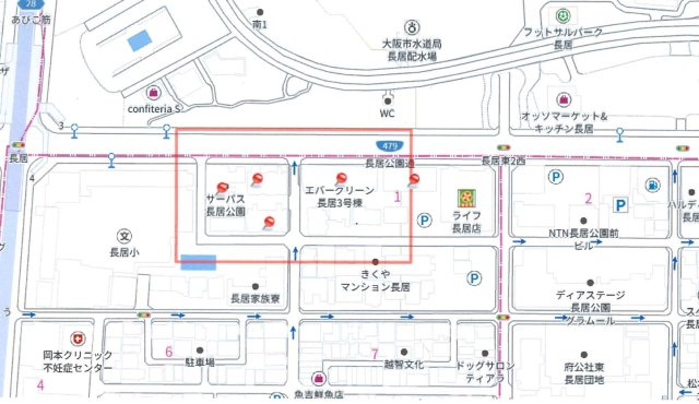 エバーグリーン長居１号棟④号室の地図