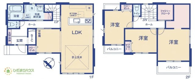 【間取り】 | 土浦市高岡2期　新築戸建　1号棟 | 家族みんなで共同で使える便利な廊下収納！
（1号棟）