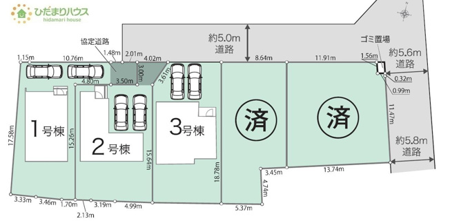 【区画図】 | 取手市野々井第1期　新築戸建　3号棟 | ガーデニングや家庭菜園も楽しめる南側のお庭☆彡
（3号棟）